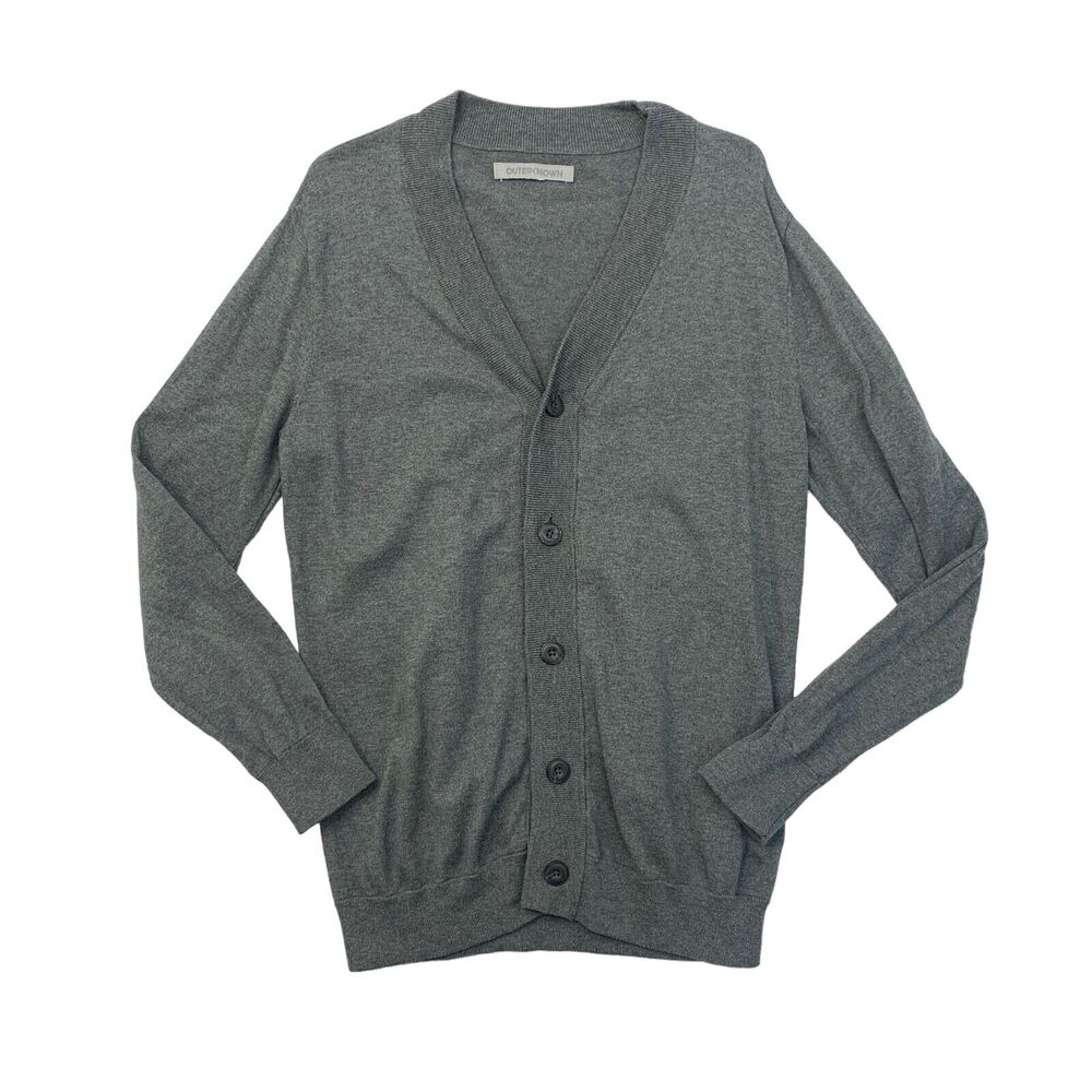Outerknown Sweater Mens M Medium Gray Cotton Button Up Cardigan Vneck Preppy Dad